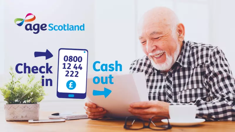 Check in cash out - older man with graphic